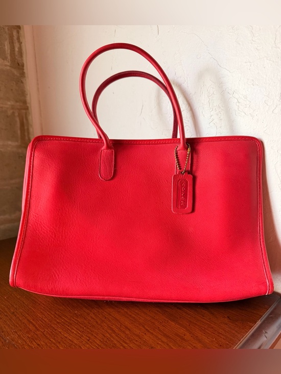 Coach Handbags - VTG 80s NYC Coach Red Leather Open Top Compact Tote 1303 Paperwork Included